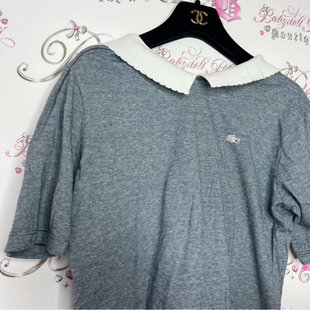 Lacoste live collared shirt striped navy white logo crocodile front milkmaid y2k - Picture 6 of 10